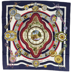 エルメス カレ90 parmi les fleurs je compte les heures 花の中で過ごす時間 スカーフ シルク ネイビー マルチカラー レディース 【中古】brbag