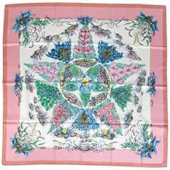 エルメス カレ 90 Pythagore ピタゴラス 花柄 スカーフ シルク ピンク マルチカラー レディース 【中古】brbag