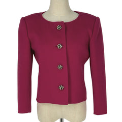 イヴ・サンローラン ノーカラー ジャケット ショート アウター ノーカラージャケット 毛 ピンク レディース ブランドアパレル 【中古】brapp