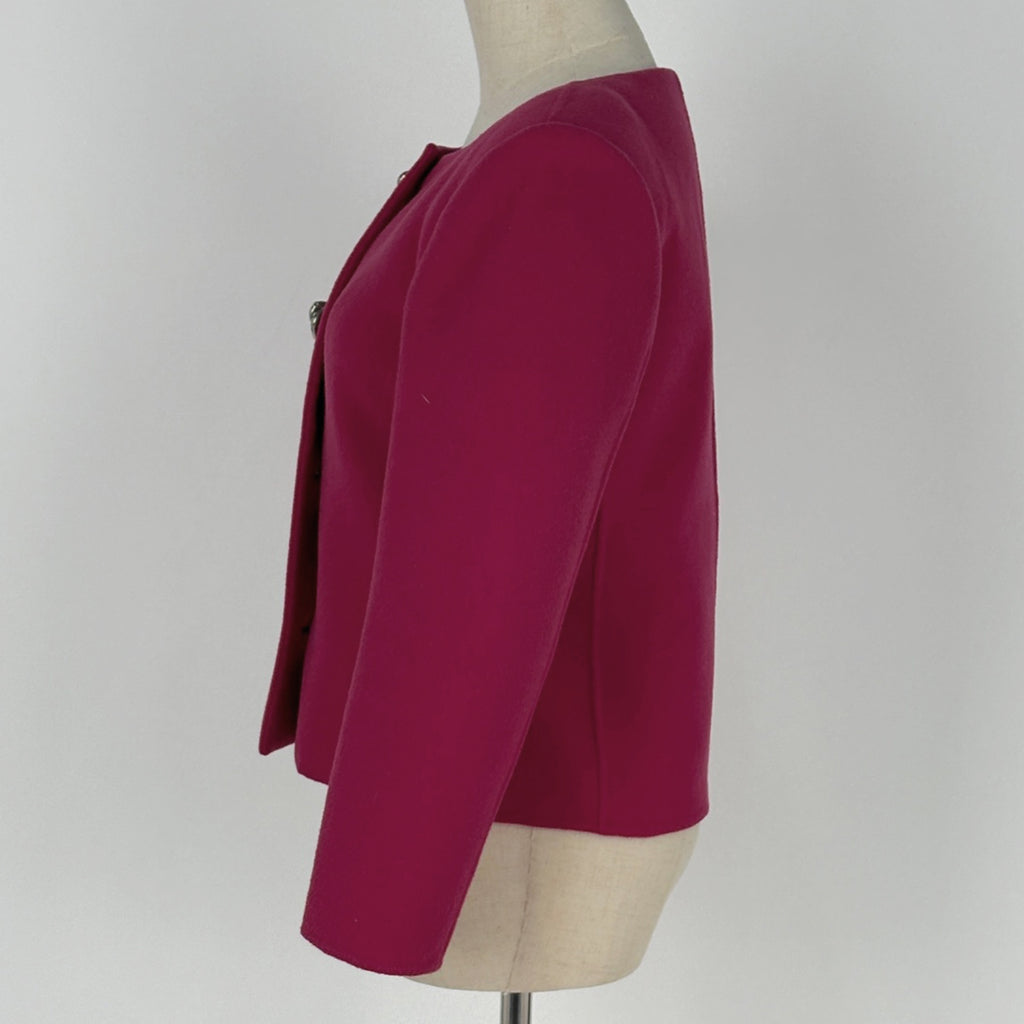 イヴ・サンローラン ノーカラー ジャケット ショート アウター ノーカラージャケット 毛 ピンク レディース ブランドアパレル 【中古】brapp