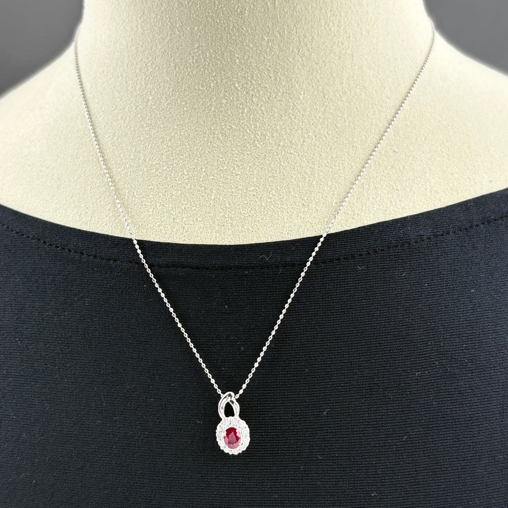 ルビー デザインネックレス WG ホワイトゴールド ペンダント メレダイヤ ネックレス K18 WG ルビー レディース ノンブランドジュエリー 【中古】nbjwl