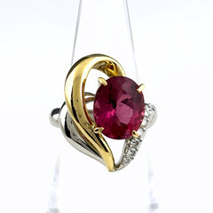 ピンクトルマリン デザインリング プラチナ YG イエローゴールド 指輪 メレダイヤ ルベライト リング 13.5号 Pt900 K18 ピンクトルマリン レディース ノンブランドジュエリー 【中古】nbjwl