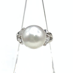 パール デザインリング プラチナ メレダイヤ 真珠 指輪 リング 11.5号 Pt900 パール ダイヤモンド レディース 【中古】nbjwl