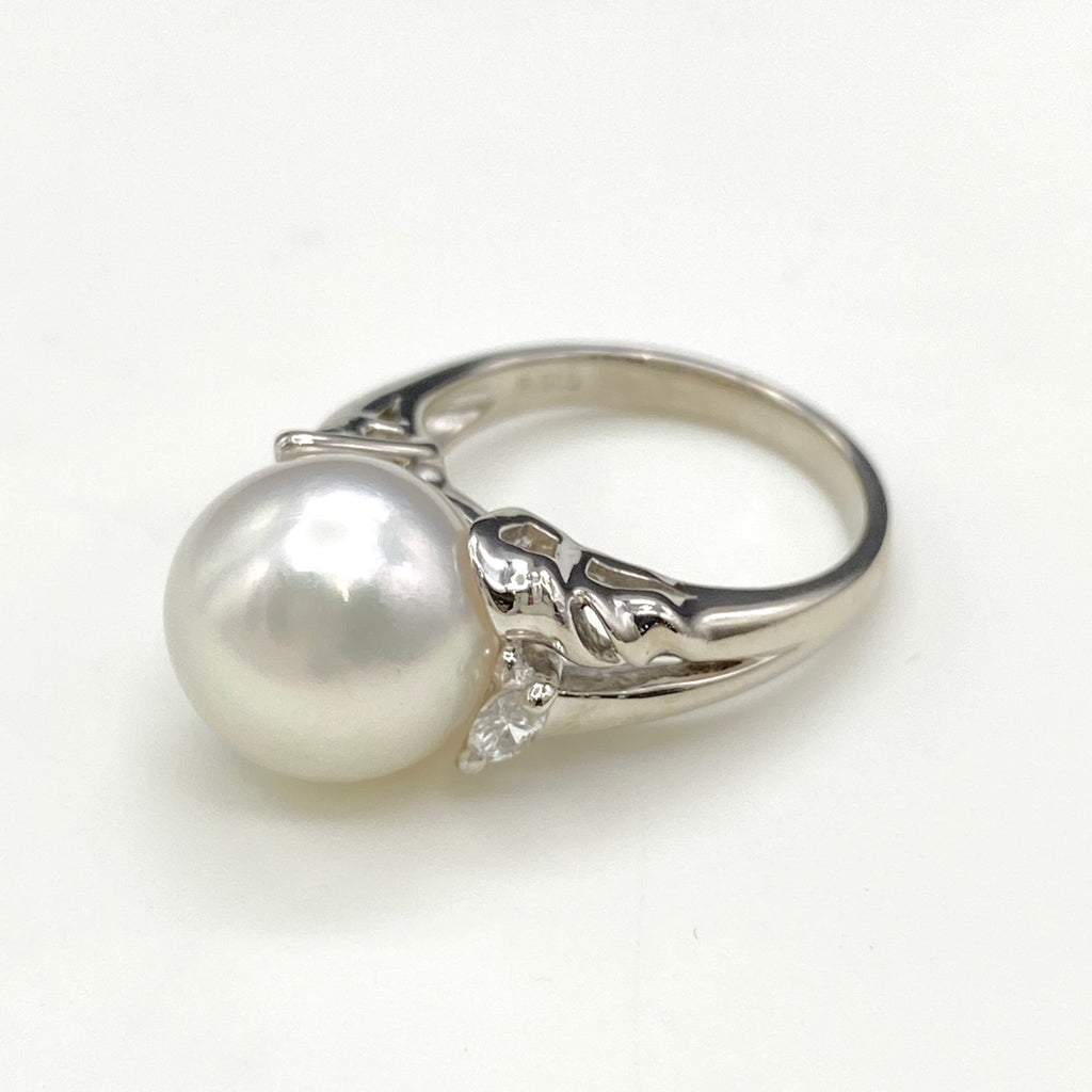 パール デザインリング プラチナ メレダイヤ 真珠 指輪 リング 11.5号 Pt900 パール ダイヤモンド レディース 【中古】nbjwl