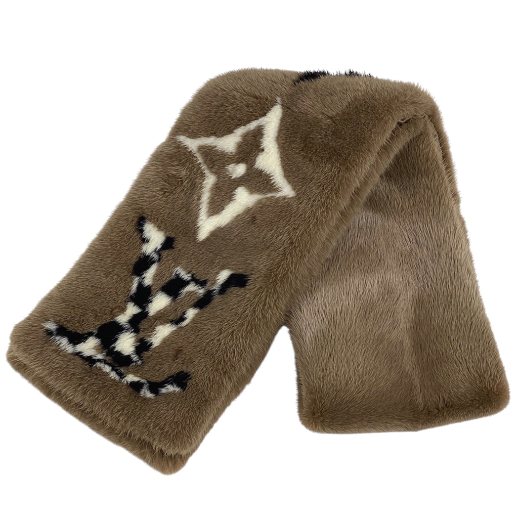 ルイ・ヴィトン エシャルプ プレイグラム 防寒 マフラー モノグラムミンク シルク ブラウン レディース 【中古】brbag