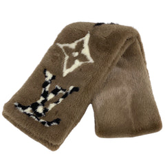 ルイ・ヴィトン エシャルプ プレイグラム 防寒 マフラー モノグラムミンク シルク ブラウン レディース 【中古】brbag