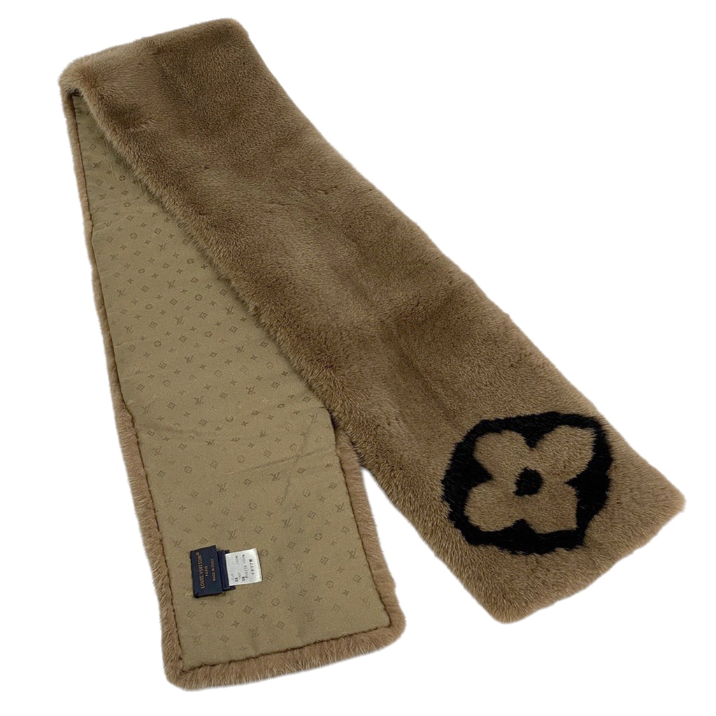 ルイ・ヴィトン エシャルプ プレイグラム 防寒 マフラー モノグラムミンク シルク ブラウン レディース 【中古】brbag
