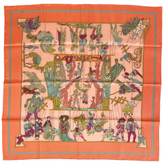 エルメス カレ 90 LE TEMPS des MARIONNETTES マリオネットの時間 スカーフ シルク ピンク マルチカラー レディース 【中古】brbag