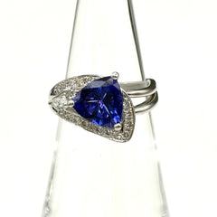 タンザナイト デザインリング プラチナ 指輪 メレダイヤ リング 11号 Pt900 タンザナイト ダイヤモンド レディース 【中古】nbjwl