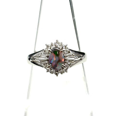 ブラックオパール デザインリング プラチナ 指輪 メレダイヤ リング 7.5号 Pt900 ブラックオパール ダイヤモンド レディース ノンブランドジュエリー 【中古】nbjwl