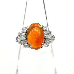 ファイアオパール デザインリング プラチナ 指輪 メレダイヤ リング 8号 Pt900 ダイヤモンド ファイアオパール レディース 【中古】nbjwl