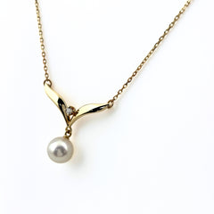 ミキモト パール デザインネックレス YG イエローゴールド ペンダント 真珠 メレダイヤ ネックレス K18 パール ダイヤモンド レディース 【中古】brjwl
