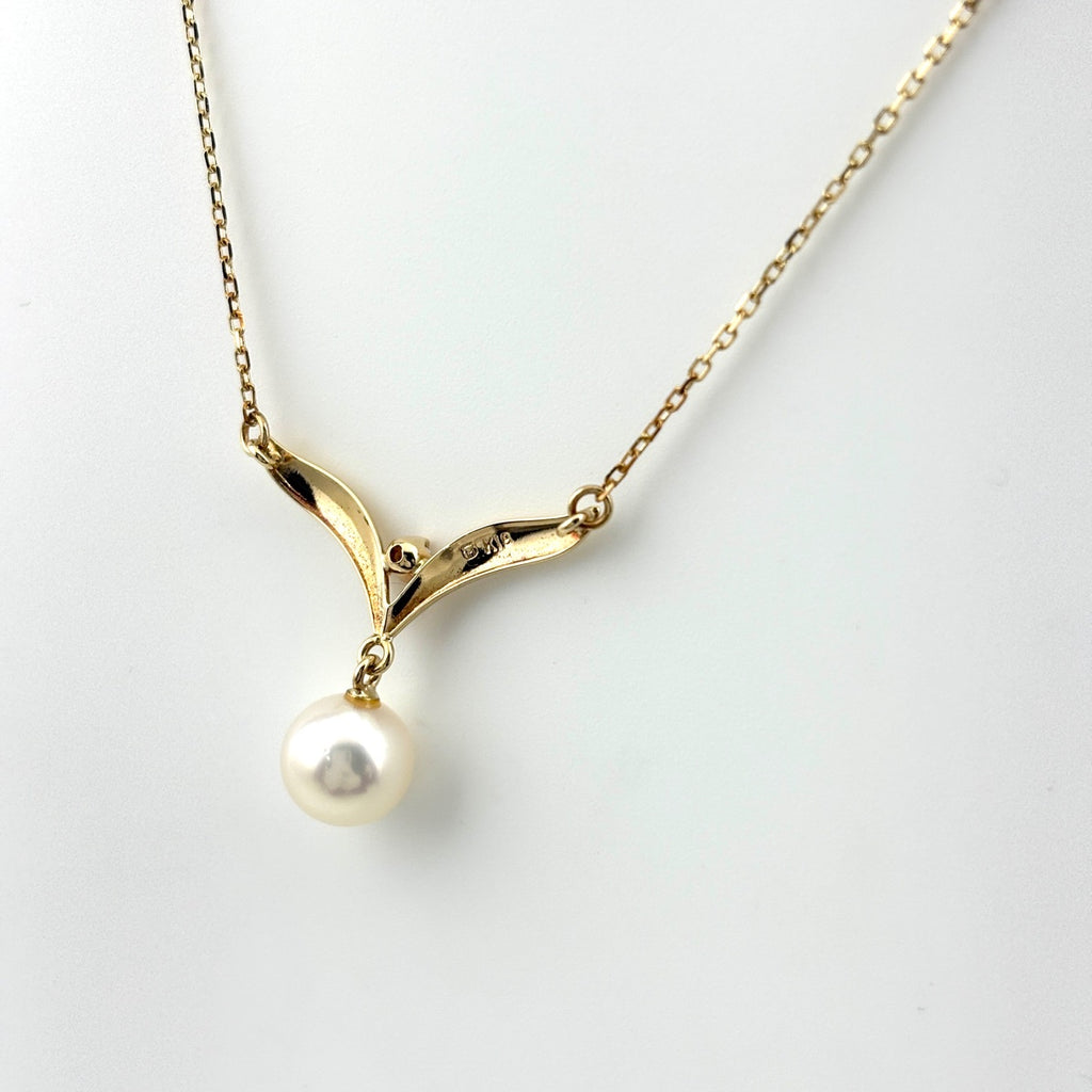 ミキモト パール デザインネックレス YG イエローゴールド ペンダント 真珠 メレダイヤ ネックレス K18 パール ダイヤモンド レディース 【中古】brjwl