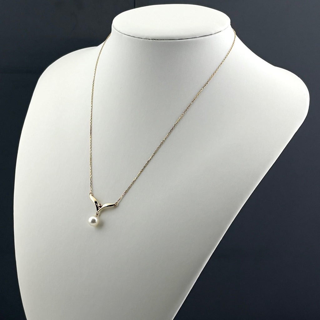 ミキモト パール デザインネックレス YG イエローゴールド ペンダント 真珠 メレダイヤ ネックレス K18 パール ダイヤモンド レディース 【中古】brjwl