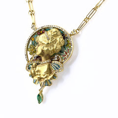 トルマリン デザインネックレス YG イエローゴールド ペンダント メレダイヤ ダイヤモンド ネックレス K18 750 トルマリン レディース ノンブランドジュエリー 【中古】nbjwl