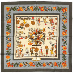 エルメス カレ 90 Les Jardiniers du Roy 庭師のロイ スカーフ シルク ベージュ オレンジ マルチカラー レディース 【中古】brbag