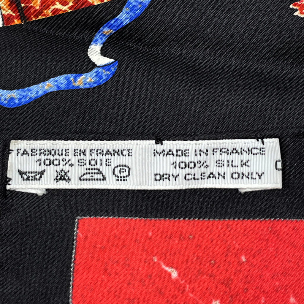 エルメス カレ 90 PiERRES d' ORiENT et d' OCCiDENT 東洋の石と西洋の石細工 鳥 花 果実 果物 スカーフ シルク ブラック レッド マルチカラー レディース 【中古】brbag