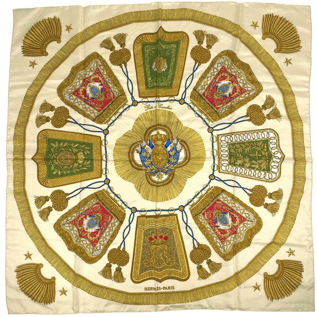 エルメス カレ 90 Poste et Cavalerie サーベル飾り袋 スカーフ シルク イエロー マルチカラー レディース 【中古】brbag