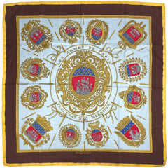 エルメス カレ 90 LES ARMES DE PARIS パリの紋章 スカーフ シルク ブラウン ブルー マルチカラー レディース 【中古】brbag