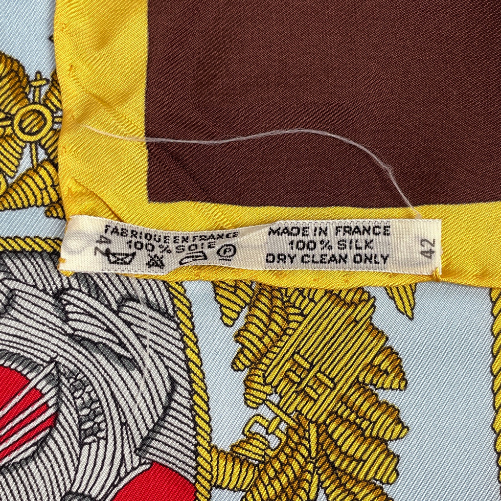 エルメス カレ 90 LES ARMES DE PARIS パリの紋章 スカーフ シルク ブラウン ブルー マルチカラー レディース 【中古】brbag