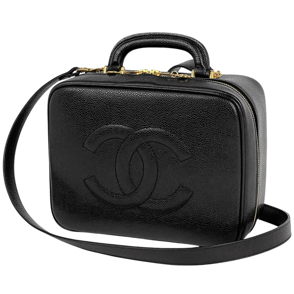 シャネル ココマーク バニティバッグ 2WAY ショルダーバッグ メイク コスメ 化粧ポーチ キャビアスキン ブラック レディース 【中古】brbag