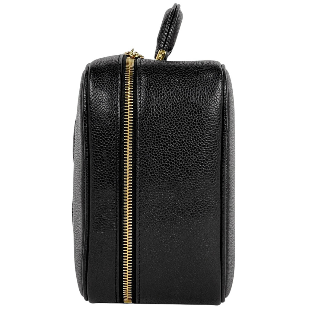 シャネル ココマーク バニティバッグ 2WAY ショルダーバッグ メイク コスメ 化粧ポーチ キャビアスキン ブラック レディース 【中古】brbag