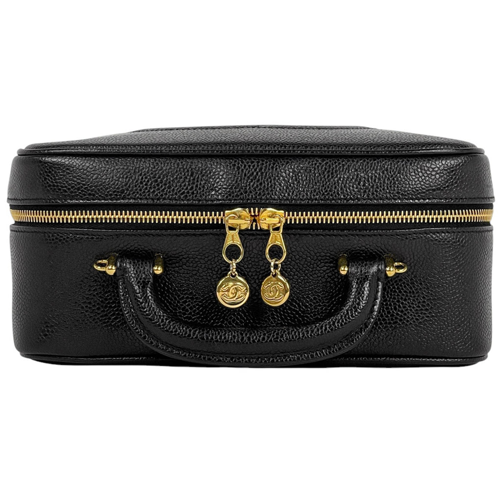 シャネル ココマーク バニティバッグ 2WAY ショルダーバッグ メイク コスメ 化粧ポーチ キャビアスキン ブラック レディース 【中古】brbag