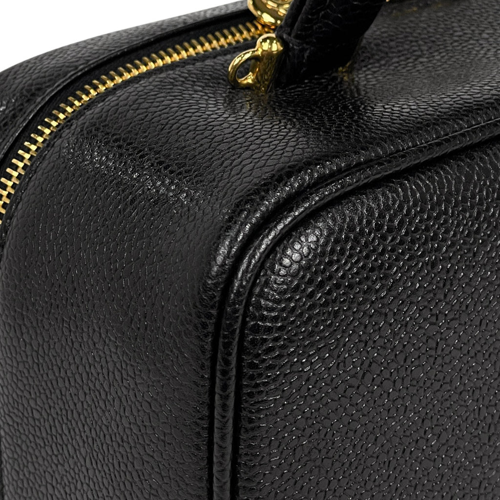 シャネル ココマーク バニティバッグ 2WAY ショルダーバッグ メイク コスメ 化粧ポーチ キャビアスキン ブラック レディース 【中古】brbag