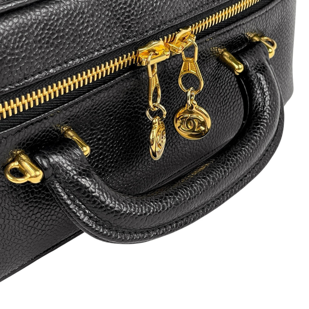 シャネル ココマーク バニティバッグ 2WAY ショルダーバッグ メイク コスメ 化粧ポーチ キャビアスキン ブラック レディース 【中古】brbag