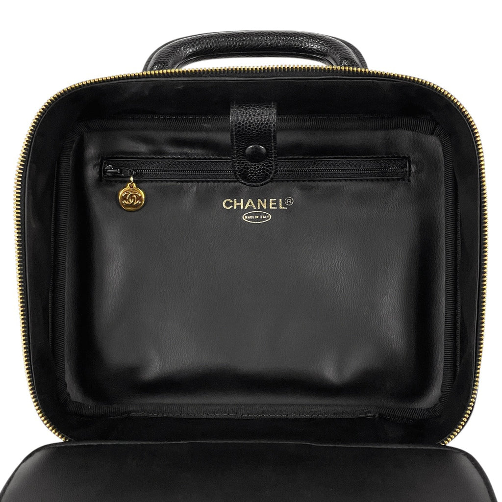 シャネル ココマーク バニティバッグ 2WAY ショルダーバッグ メイク コスメ 化粧ポーチ キャビアスキン ブラック レディース 【中古】brbag