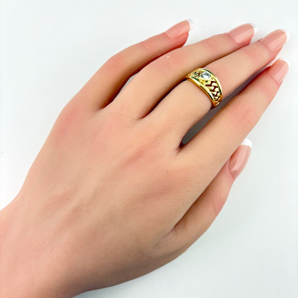 ダイヤモンド デザインリング YG イエローゴールド 指輪 リング 10号 K18 ダイヤモンド レディース ノンブランドジュエリー 【中古】nbjwl