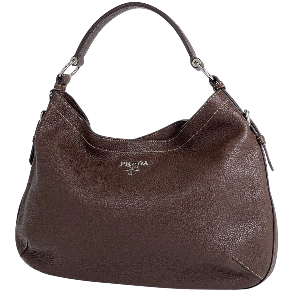 プラダ ロゴ ショルダーバッグ 肩掛け ワンショルダー ショルダーバッグ レザー ブラウン レディース 【中古】brbag