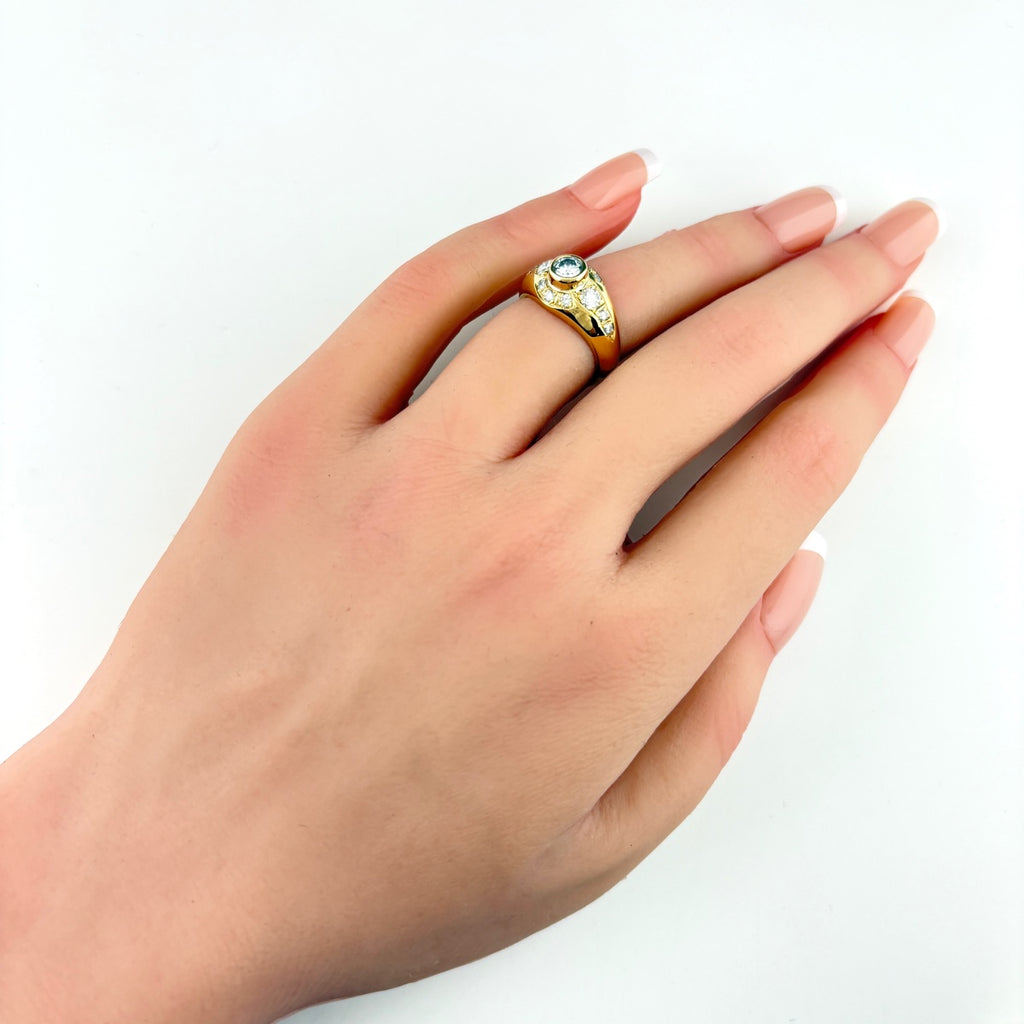 ダイヤモンド デザインリング YG イエローゴールド 指輪 メレダイヤ リング 9号 K18 ダイヤモンド レディース ノンブランドジュエリー 【中古】nbjwl