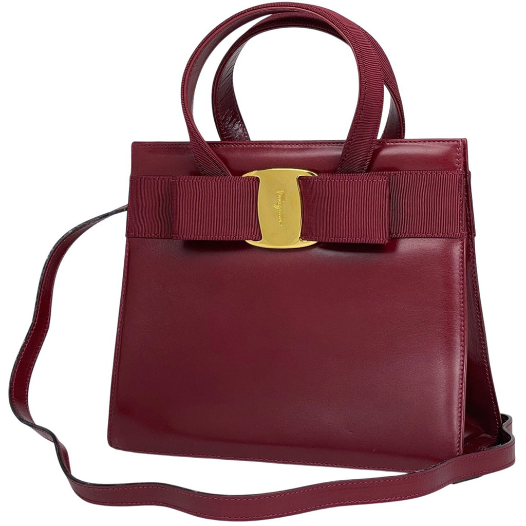 サルヴァトーレフェラガモ ヴァラリボン ハンドバッグ 2WAY ショルダーバッグ ハンドバッグ レザー レッド 4178 レディース 【中古】brbag