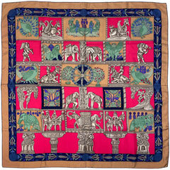 エルメス カレ 90 TORANA 塔門 スカーフ シルク ブラウン レッド マルチカラー レディース 【中古】brbag