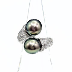 パール デザインリング 指輪 メレダイヤ 真珠 リング 12.5号 750 ダイヤモンド レディース ノンブランドジュエリー 【中古】nbjwl