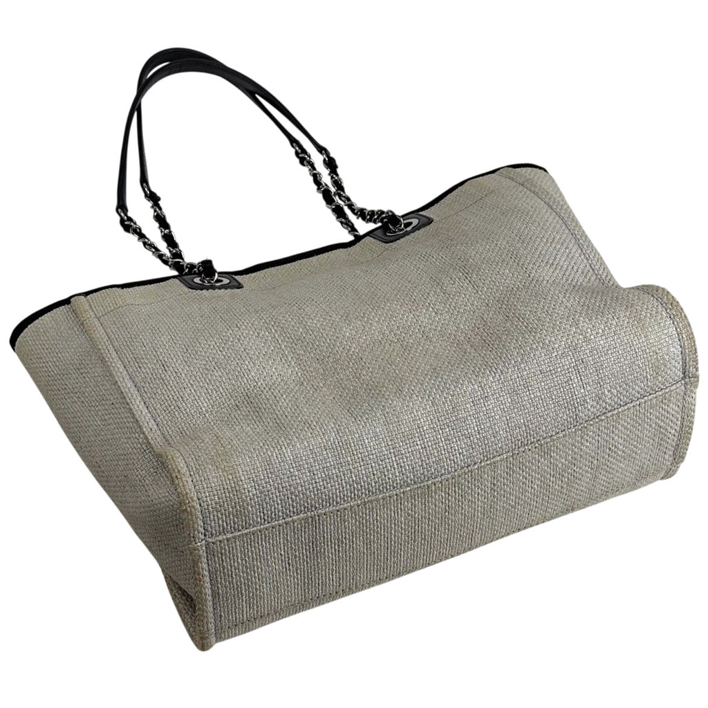 シャネル ドーヴィルライン チェーン トートバッグ ココマーク ショルダーバッグ トートバッグ ストロー ホワイト ブラック レディース 【中古】brbag