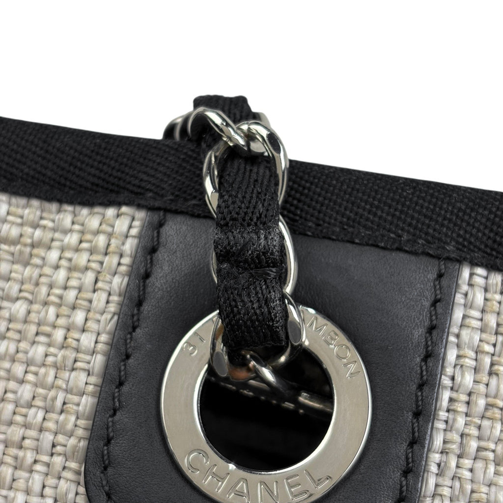シャネル ドーヴィルライン チェーン トートバッグ ココマーク ショルダーバッグ トートバッグ ストロー ホワイト ブラック レディース 【中古】brbag