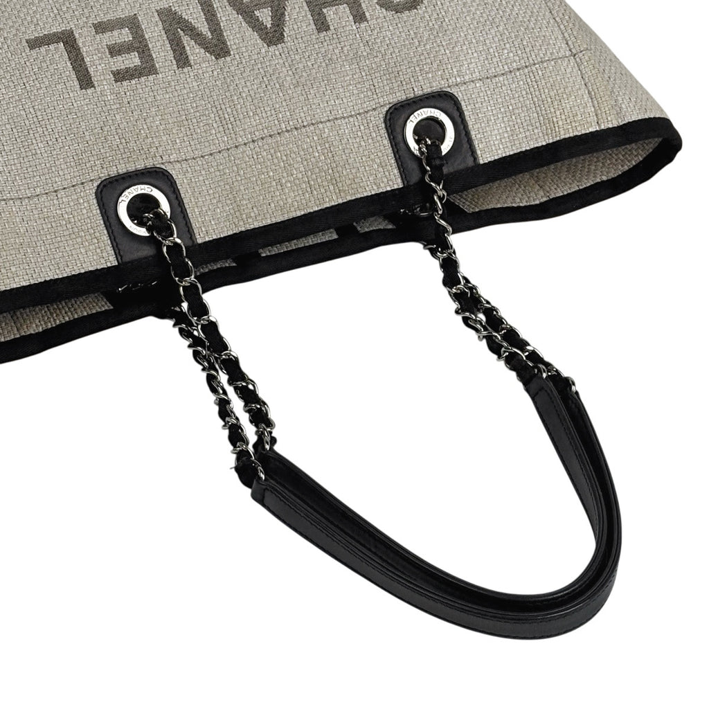 シャネル ドーヴィルライン チェーン トートバッグ ココマーク ショルダーバッグ トートバッグ ストロー ホワイト ブラック レディース 【中古】brbag