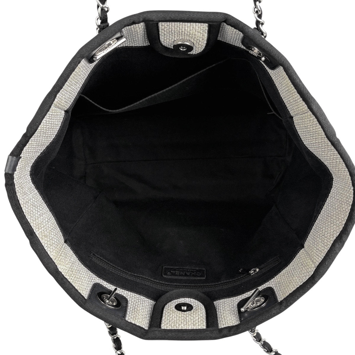 シャネル ドーヴィルPM キャンバス チェーントートバッグ グレー