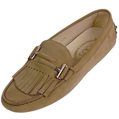 トッズ ドライビングシューズ スリッポン フリンジ 靴 ローファー レザー ベージュ レディース 【中古】brapp