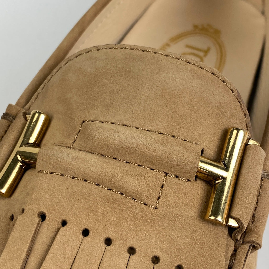 トッズ ドライビングシューズ スリッポン フリンジ 靴 ローファー レザー ベージュ レディース 【中古】brapp