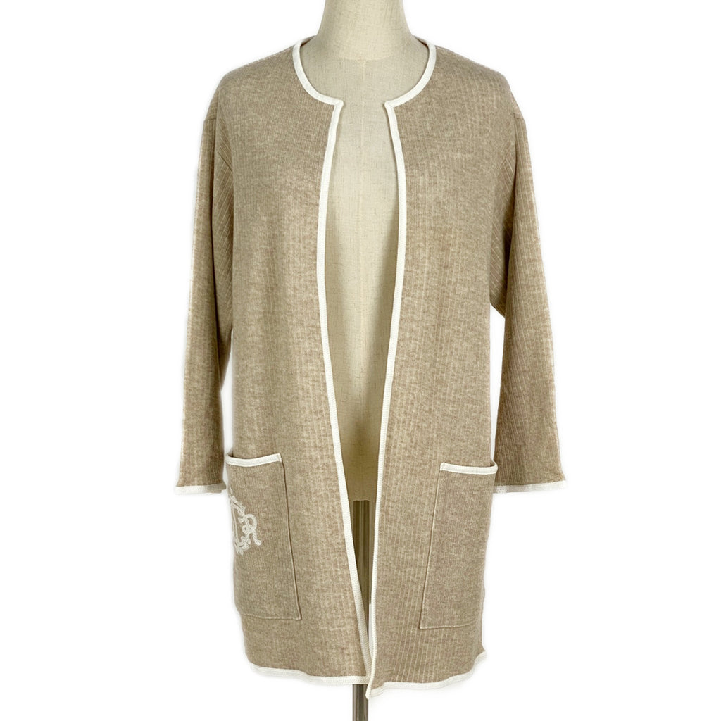 クリスチャンディオール ニット 長袖 カーディガン ロング丈 パイピング トップス カーディガン 綿 アクリル ベージュ レディース 【中古】brapp