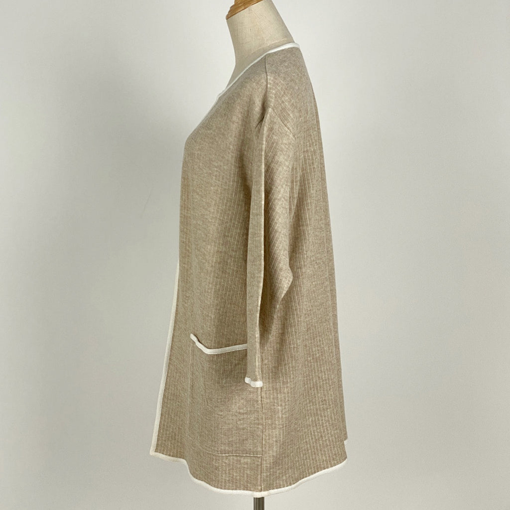 クリスチャンディオール ニット 長袖 カーディガン ロング丈 パイピング トップス カーディガン 綿 アクリル ベージュ レディース 【中古】brapp