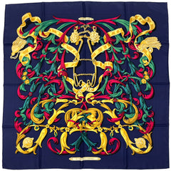 エルメス カレ 90 LE MORS A LA CONETABLE 轡の気品 クツワ 馬具 スカーフ シルク ネイビー ゴールド マルチカラー レディース 【中古】brbag