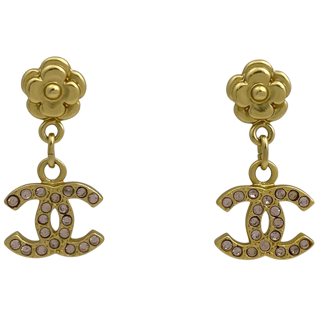 シャネル カメリア ラインストーン ピアス ココマーク スイング ピアス GP ゴールド レディース 【中古】bracc