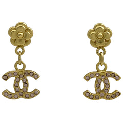 シャネル カメリア ラインストーン ピアス ココマーク スイング ピアス GP ゴールド レディース 【中古】bracc