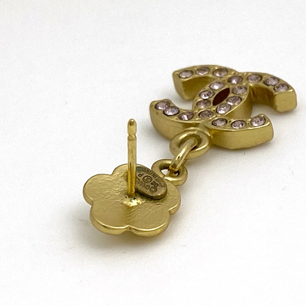 シャネル カメリア ラインストーン ピアス ココマーク スイング ピアス GP ゴールド レディース 【中古】bracc