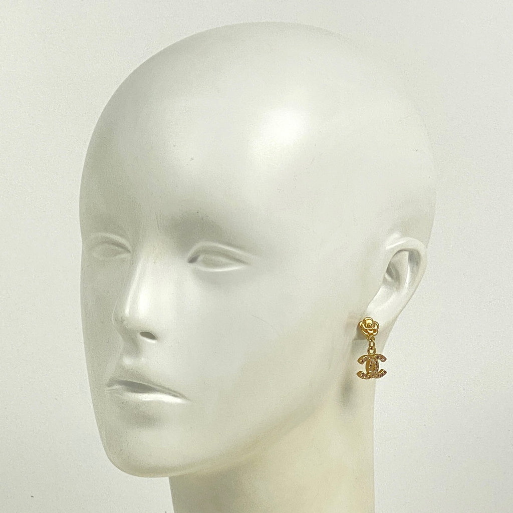 シャネル カメリア ラインストーン ピアス ココマーク スイング ピアス GP ゴールド レディース 【中古】bracc
