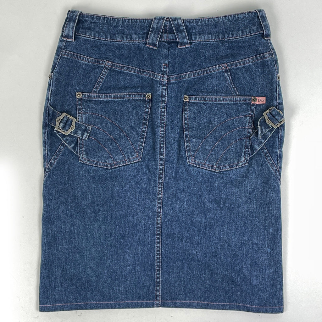 クリスチャンディオール ロゴボタン デニムスカート タイト ボトムス スカート 綿 ポリウレタン ブルー レディース 【中古】brapp